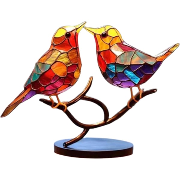 Målat glas fåglar på gren skrivbordsdekorationer Two