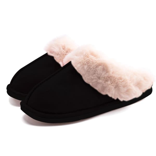 Dames Fuzzy Memory Foam Tøfler Fluffy Vinter Hjemmesko Black 43