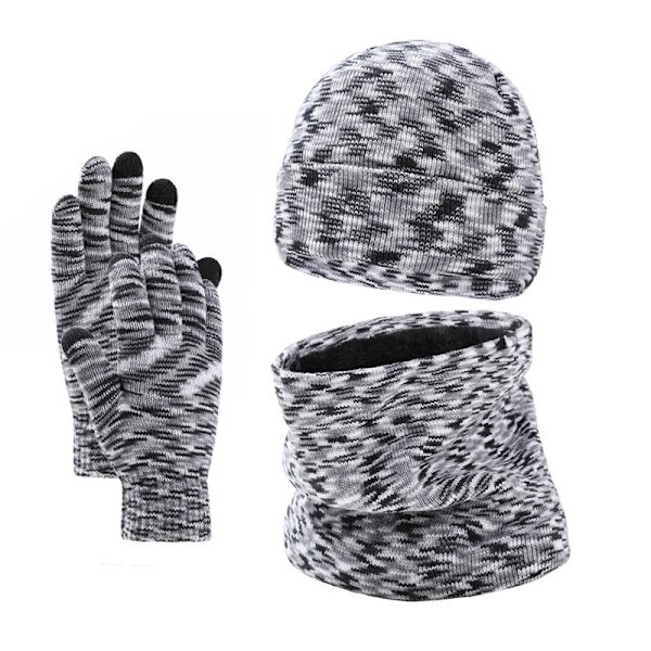 Vinter Varm Tjock Stickad Mössa Scarf Handske Set Grey 2