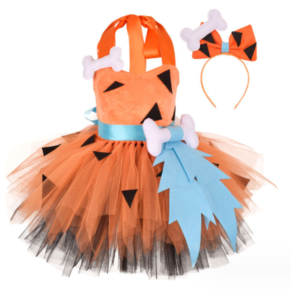 Flickor Tutu Klänning Jungle Party Kostym Dräkt Klänning Orange 8T