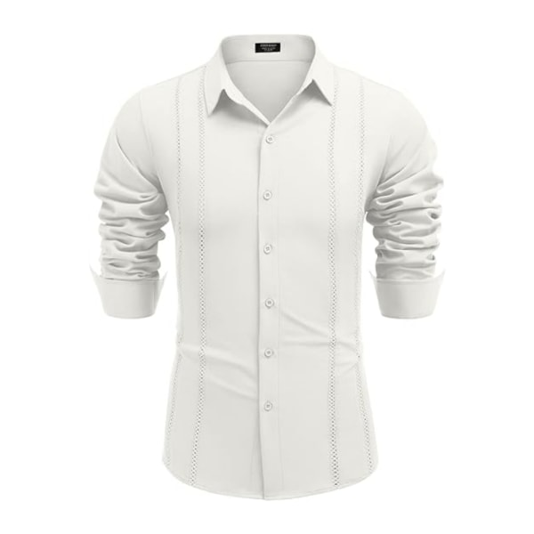 Herrar Cuban Guayabera Casual Knapp-Down Strandlinne Skjortor White XL