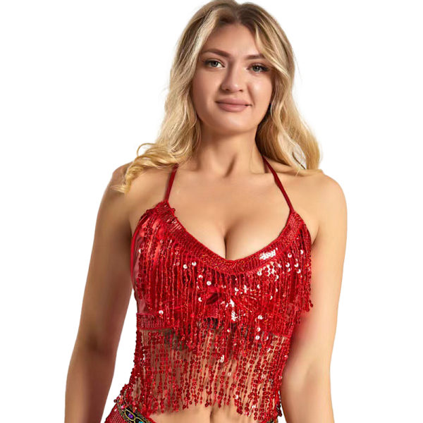 Kvinders mavedans kostume sequin bh frynse top Red