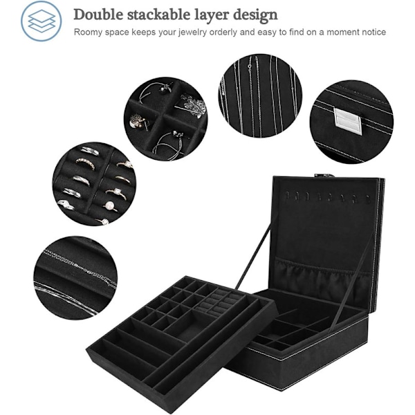 Sammets Smyckeskrin Organizer för Kvinnor, 2-lagers Smyckesdisplay Förvaringshållare Dark Green