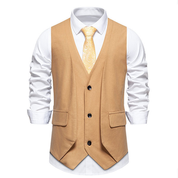 Herrar Formell Mode Väst Lagerad Väst Business Klänning Kostym Västar KHAKI XL