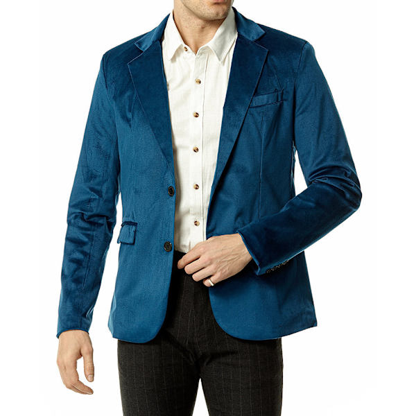 Slim Fit V-ringad sammetsjacka med två knappar för män Blue L