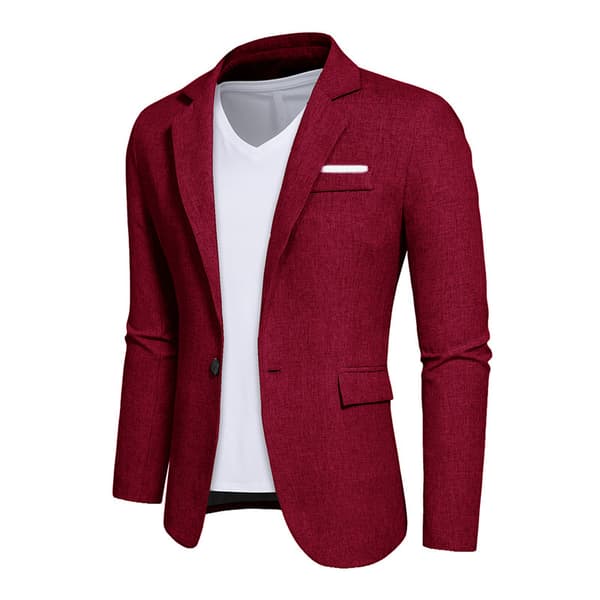 Slim fit business casual kavajer för män, enknäppt lättviktskostymjacka Red M