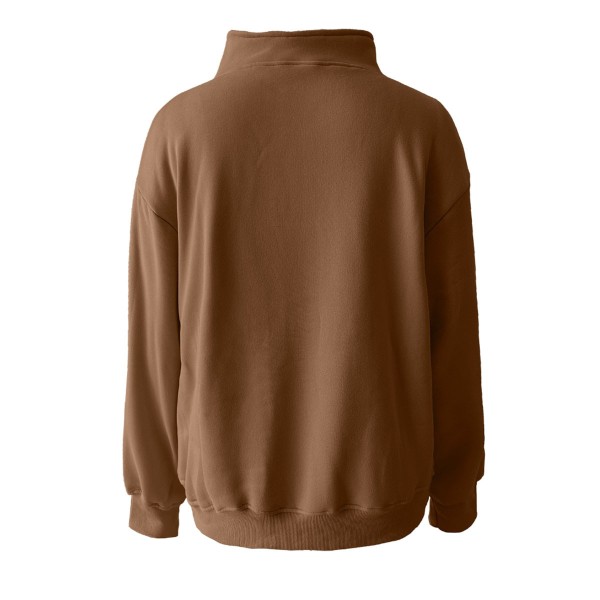 Dame Halv Zip Sweatshirt Casual Langærmet Stående Krave Trøje KHAKI S