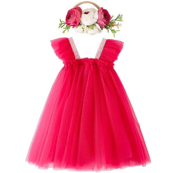 Toddler Baby Klänning Prinsessklänningar Fest Tutu Klänning rose red 90cm