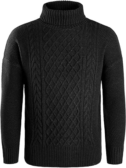 Hettegenser for menn, kabelstrikket vintergenser Black M