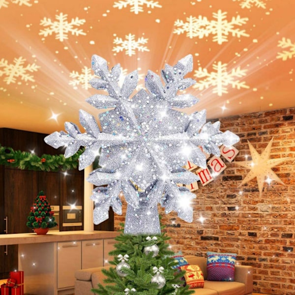 3D Hollow Glitter Lighted Gold Snow Tree Topper silver Snowflake