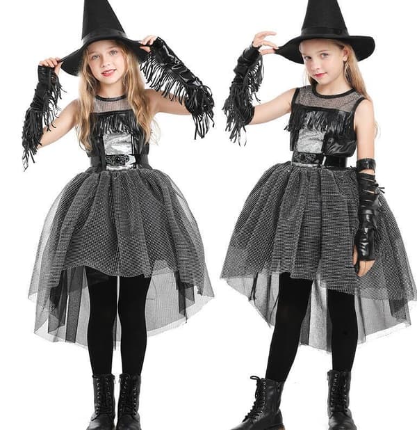 Halloween Barnkläder för Barn Häxa Tuxedo Klänning M
