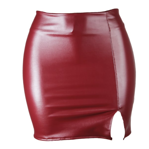 Basic, hög midja, konstläder Bodycon Mini Pencil Kjol för kvinnor red 2XL