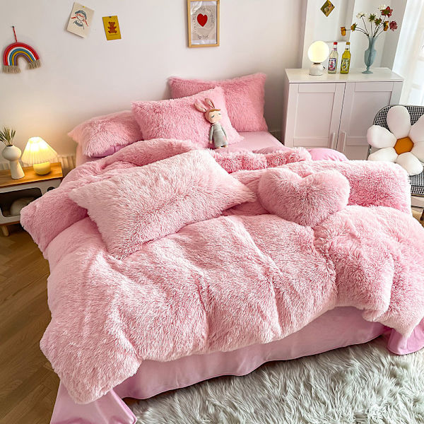 Lyx Ultra Soft Shaggy Crystal Velvet Sängkläder Set 3 delar pink 2m