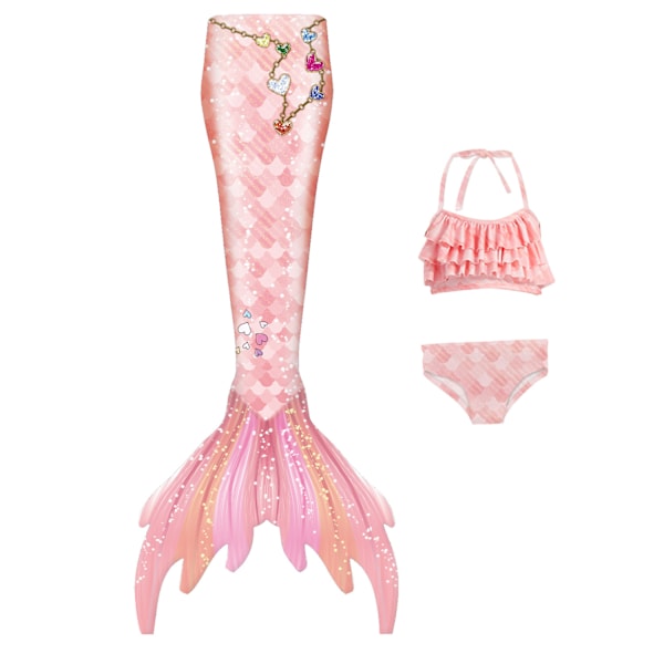 Merenneitojen hännän uimapuku tytöille, 3 osaa, merenneito prinsessan uimapuku pink 140cm