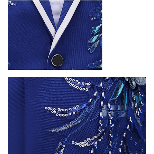 Herrar Sequin Kostym 2-delad Set Enknappig Blazer Outfit White M