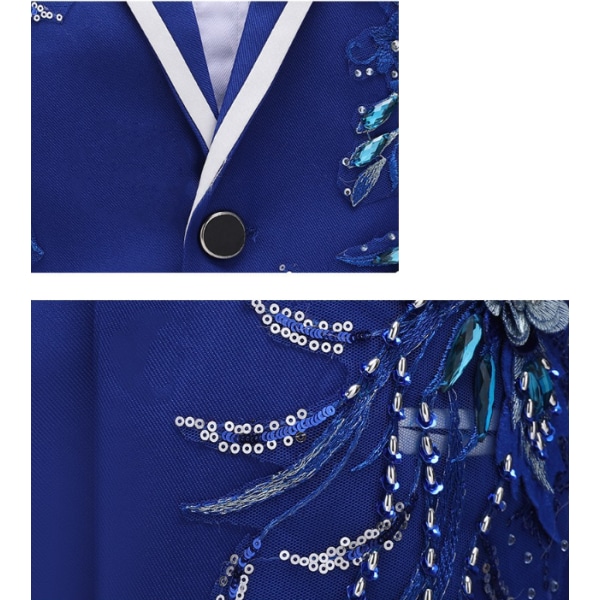 Paljettdräkter för män 2-delat set med en knapps blazer outfits Blue 2XL