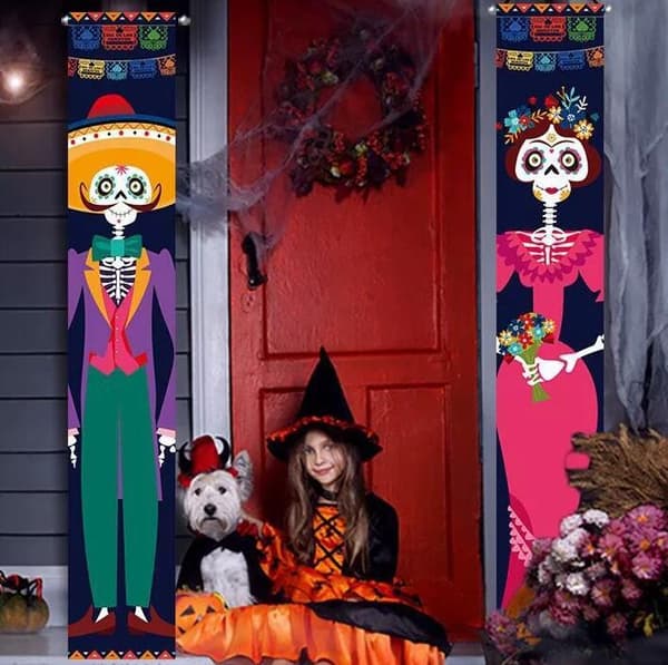 2 st Halloween Hängande Flaggor för Utomhusdekoration 30*180CM