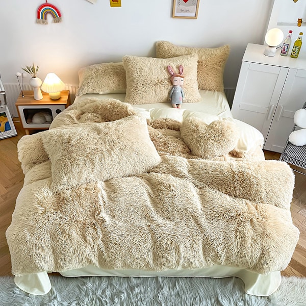 Lyx Ultra Soft Shaggy Crystal Velvet Sängkläder Set 3 delar khaki 2m