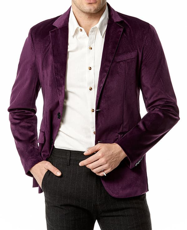 Herrjacka i sammetsblazer med två knappar Purple L