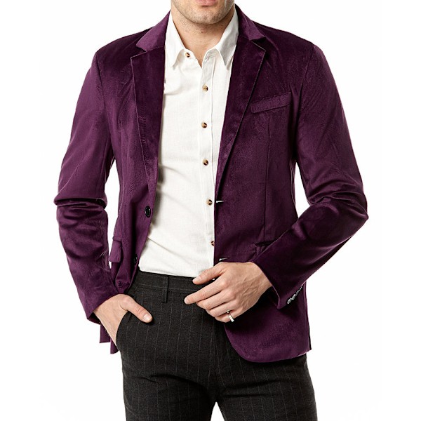 Herrjacka i sammetsblazer med två knappar Purple XL