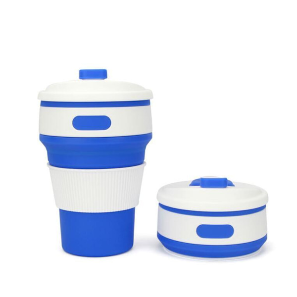 Hopfällbara, bärbara, utdragbara kaffemuggar i silikon Blue
