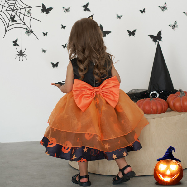 Toddler Baby Girls Halloween pumpa Princess Klänning med handväska 70cm