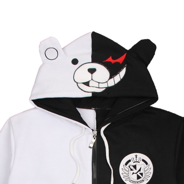 Monokuma Mustavalkoinen Karhuhuppari Anime Cosplay Puku Vetoketjullinen Unisex Takki Yhtenäinen 2XL