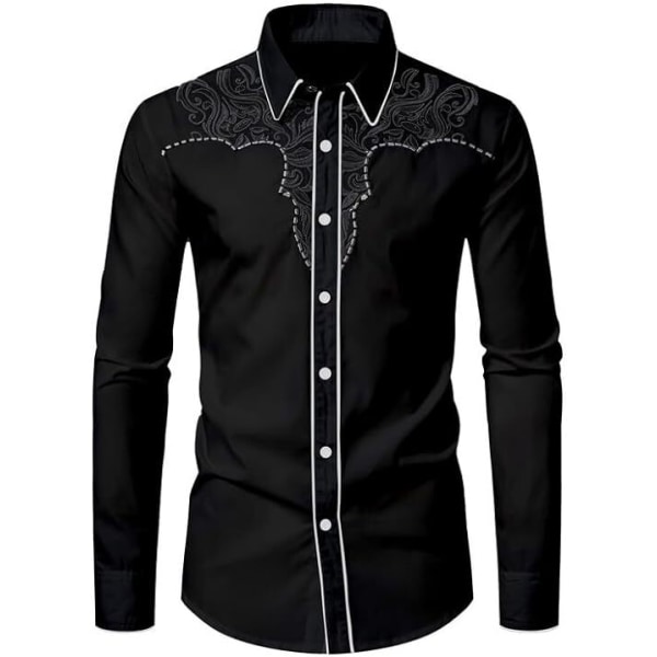 Western Cowboyskjorta för män Mode Slim Fit Design Black 3 2XL