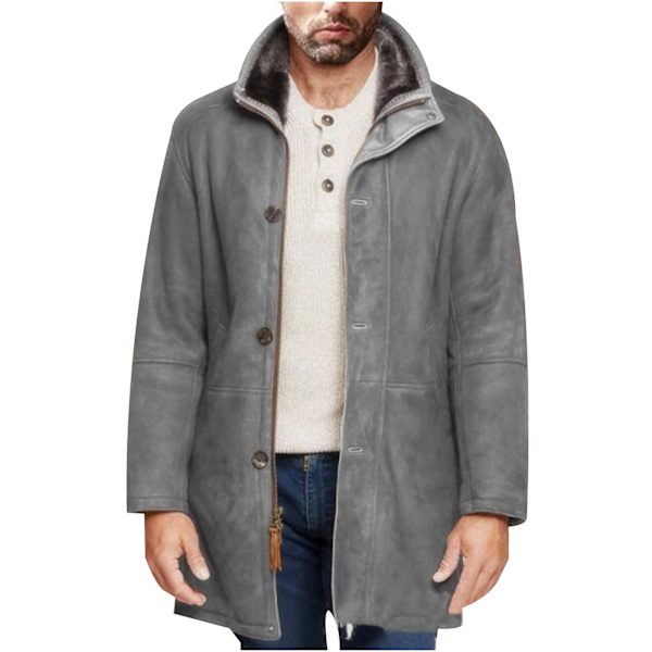Trenchcoat för män varm vinterjacka överrock grey M