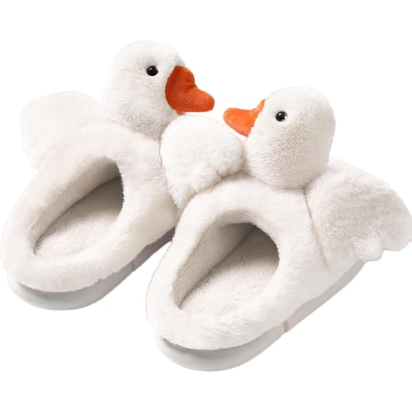 Kvinnor Söta Animal Duck Tofflor Memory Foam Cotton House Skor White 40-41