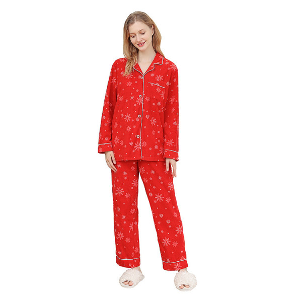 Kvinnors Klassiska Knapp-Ner Lång Pyjamas Set M