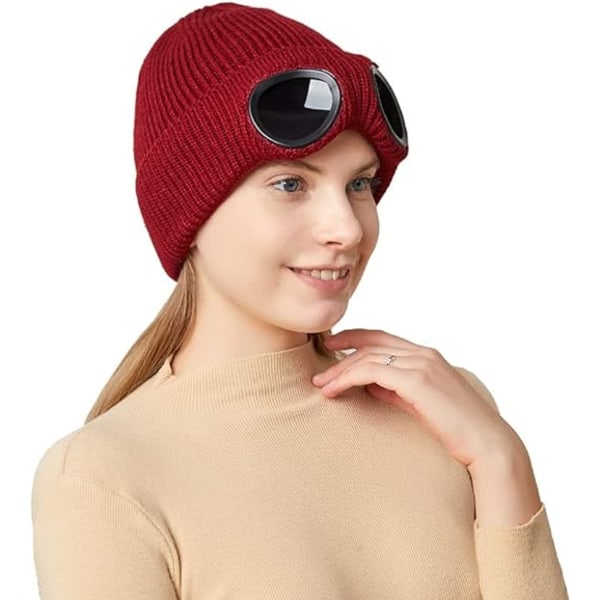 Aviator-aurinkolasit Neulohattu Kylmäsuojaava Lämmin Hattu Red