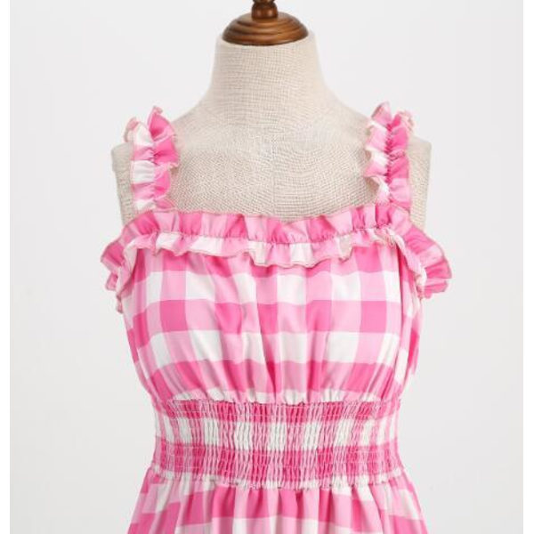 Pink Prikket Plaid Halter Kjole Pink M