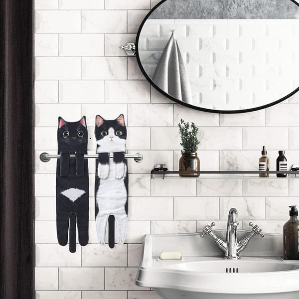 Rolig Katt Handduk för Kök och Badrum Black White cat
