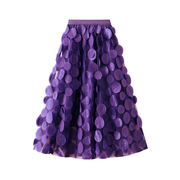 Dame Tyll Midi Skjørt 3D Polkadot Mesh Skjørt A-Linje Purple