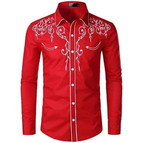 Western Cowboyskjorta för män Mode Slim Fit Design Red 3 2XL