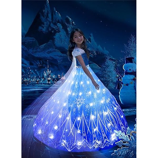 Tyttöjen Valoisa Lumikuningatarmekko Halloween Jää Joulu Frozen Elsa Lasten Asuste 110cm