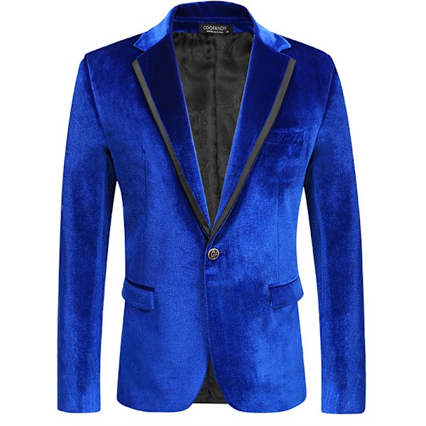 Herrarnas Sammetskavaj med Notchad Krage, En Knapp, Velour Smokingkavaj Blue M