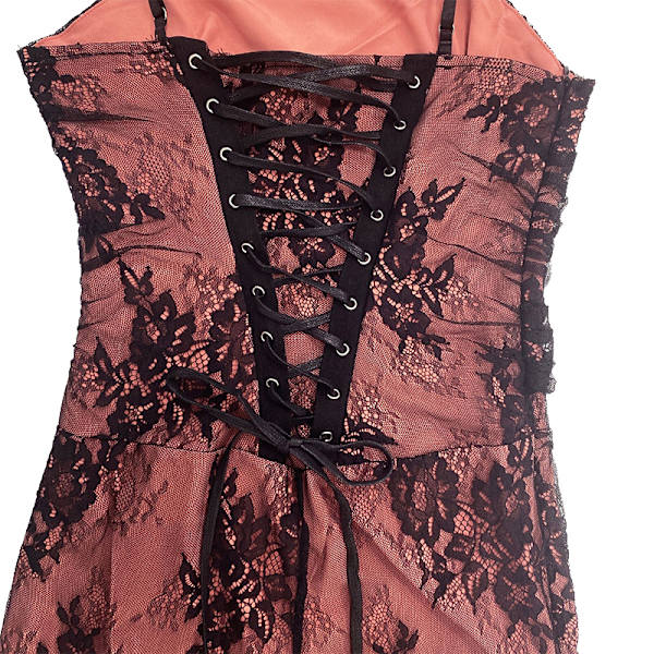 2-delt Korset Kappe Blomsterblomst Blød Mesh Sexy Aftenkjole black M