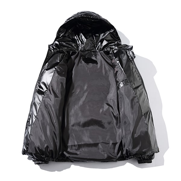 Casual Hooded Metallic Shiny Short Coat för män black 4XL