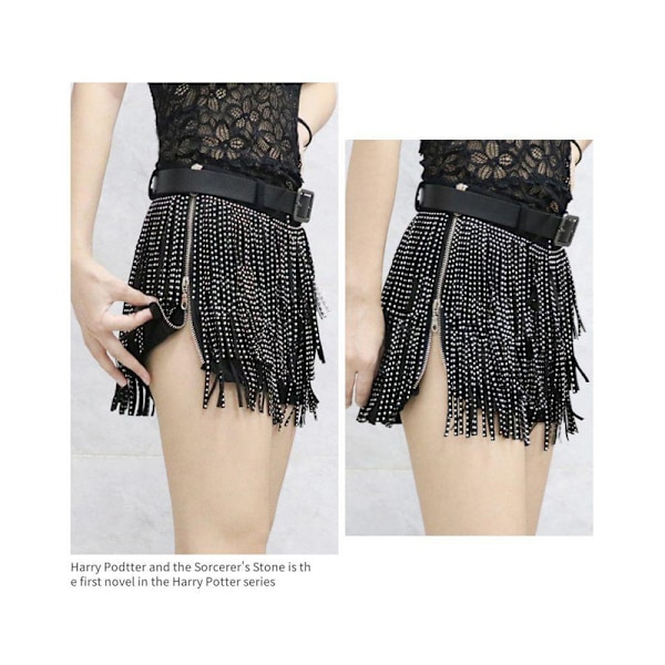 Dam Sparkle Rhinestone Franskjol Elastiskt Midjeband Kort Mini Klänning Black 3XL