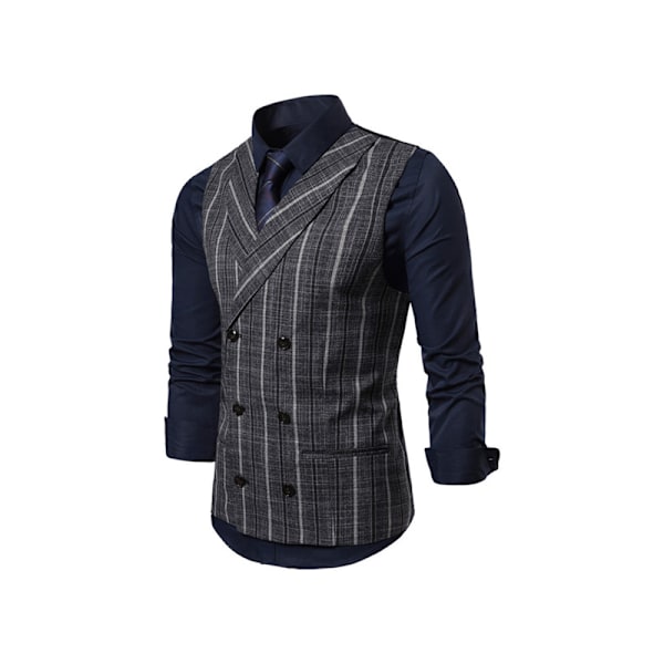 Herrar Väst i Randigt Tyg, Slim Fit, Formell Klädväst, Dubbelknäppt, Business Väst Black Grey L