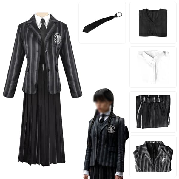 Kvinnors onsdagsdräkt Nevermore Academy Uniform 5 Pcs M
