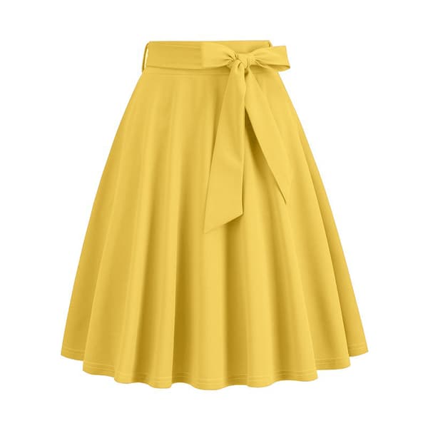 Kvinnors Högmidjade A-Linje Fickor Kjol Skater Flared Midi Kjol Yellow XXL