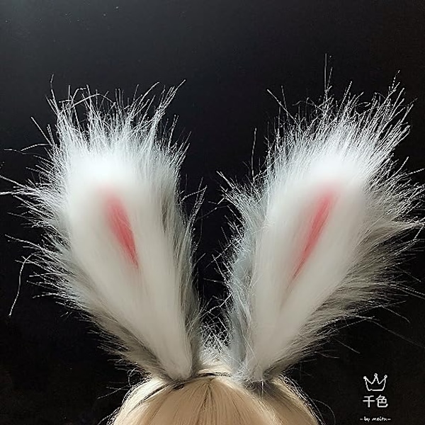 Cosplay Kanin Bunny Lange Ører Hårklemmer Hårbøjle White and grey