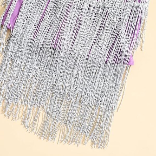 Lille Pigers Sequin Fringe Kjole Glimtende Tassel Ærmeløs 120CM Silver