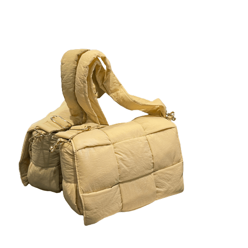 Dunjacka axelväska Nylon vadderad vävd handväska, damer dunplånbok Beige