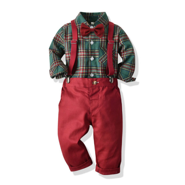 Baby Boy Kläder Toddler Klänning Outfits Bomull dark red 120