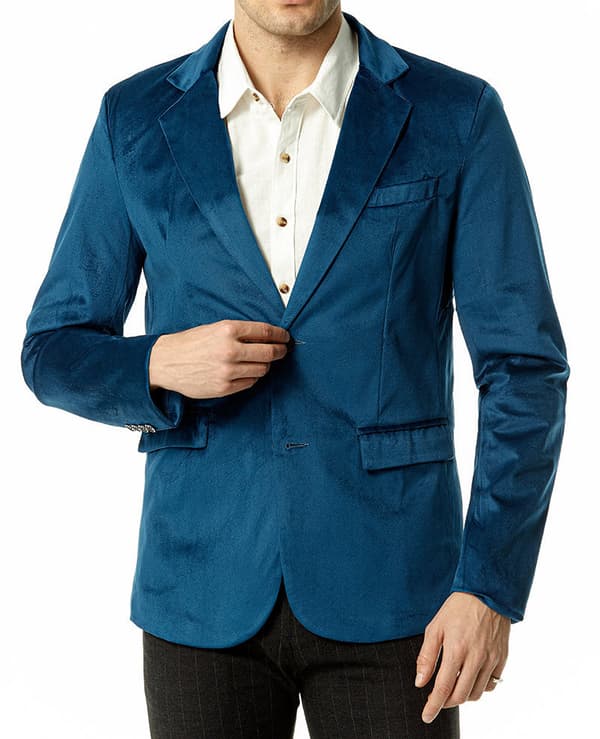 Herrjacka i sammetsblazer med två knappar Blue L