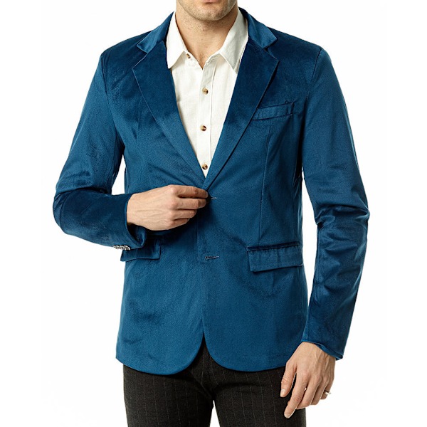 Herrjacka i sammetsblazer med två knappar Blue S